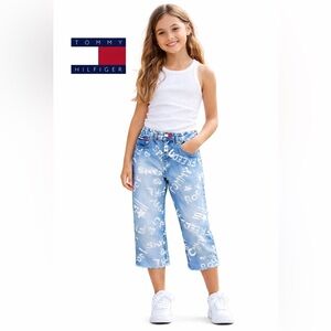 Tommy Hilfiger Girls Size 14 Capri Jeans Graphic Logo Print Cropped Denim